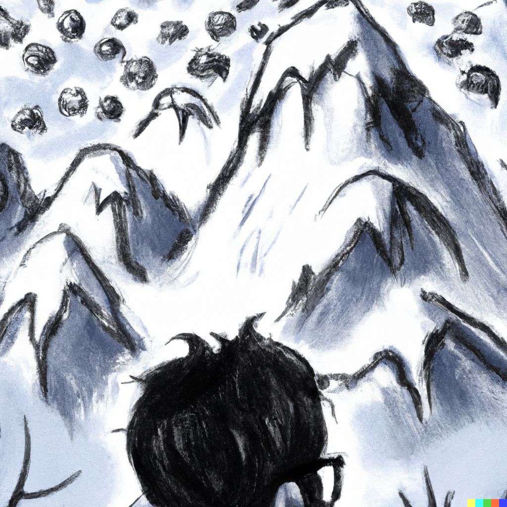 someone gazing at Mount Everest, by Tim Burton